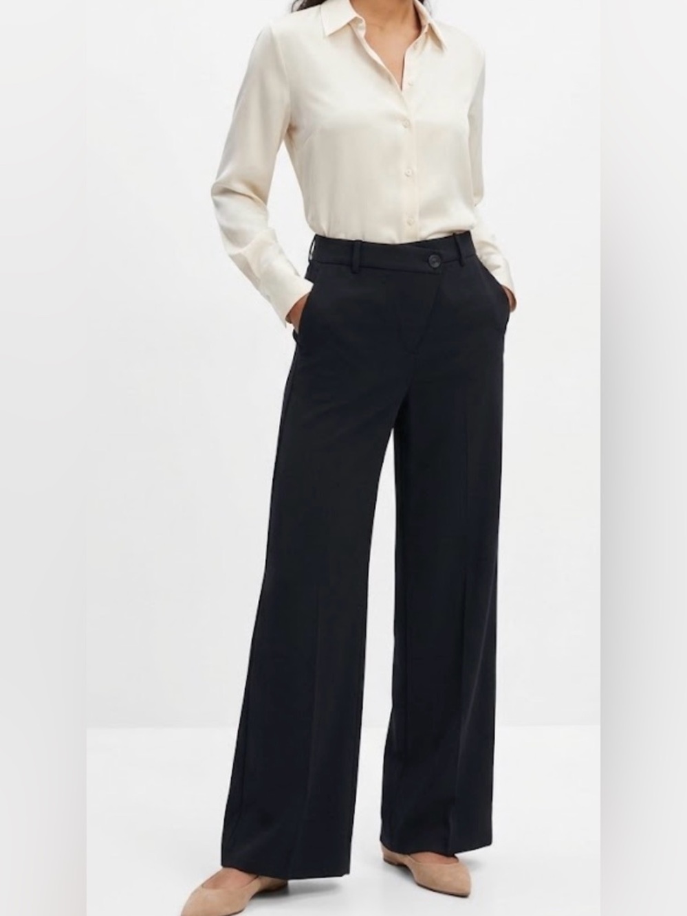 Mango Black Wide-Leg Tailored Trousers